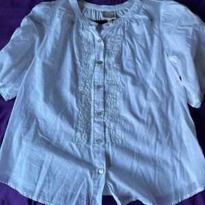 White Embroidered Button-Front Blouse